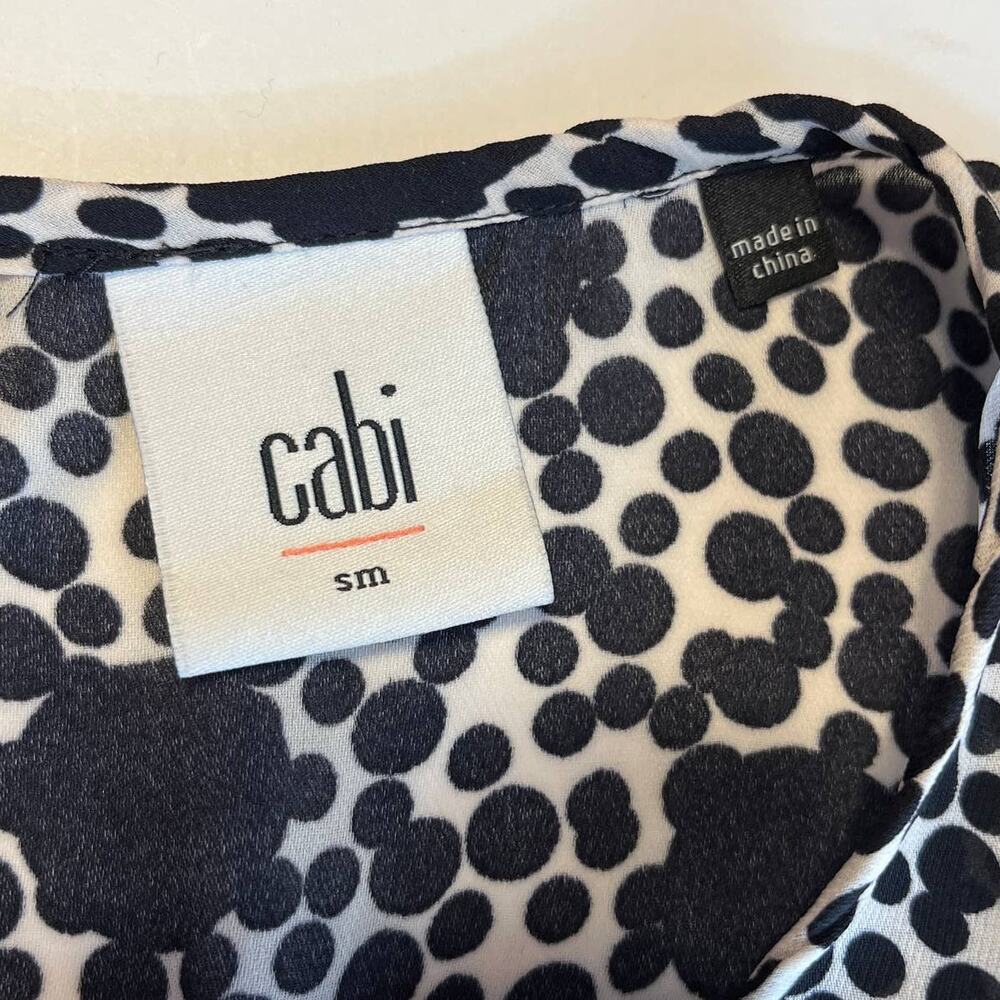 CAbi 3079 Black & White Polka Dot Sheer Lace Trim Sleeveless Blouse Women Sz S - Picture 8 of 11